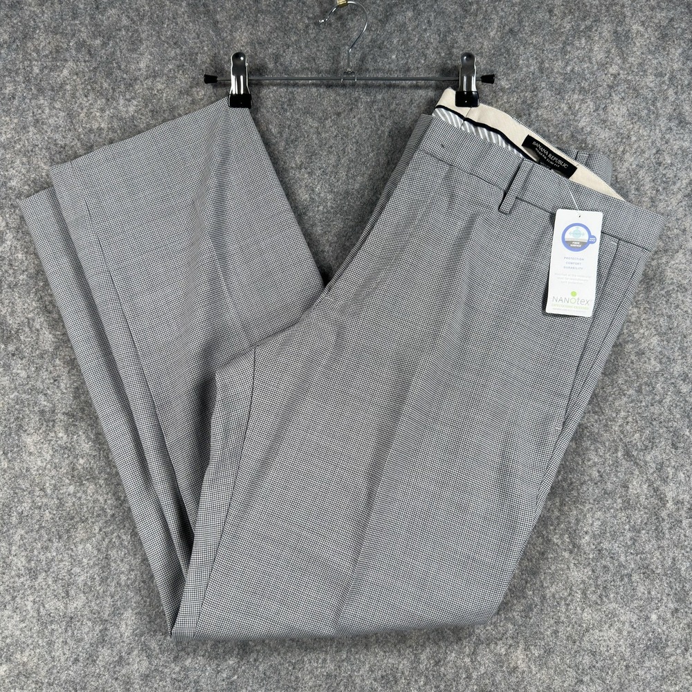 Banana Republic Dress Pants Mens 35x30 Gray Wool Modern Slim Fit Nanotex Check